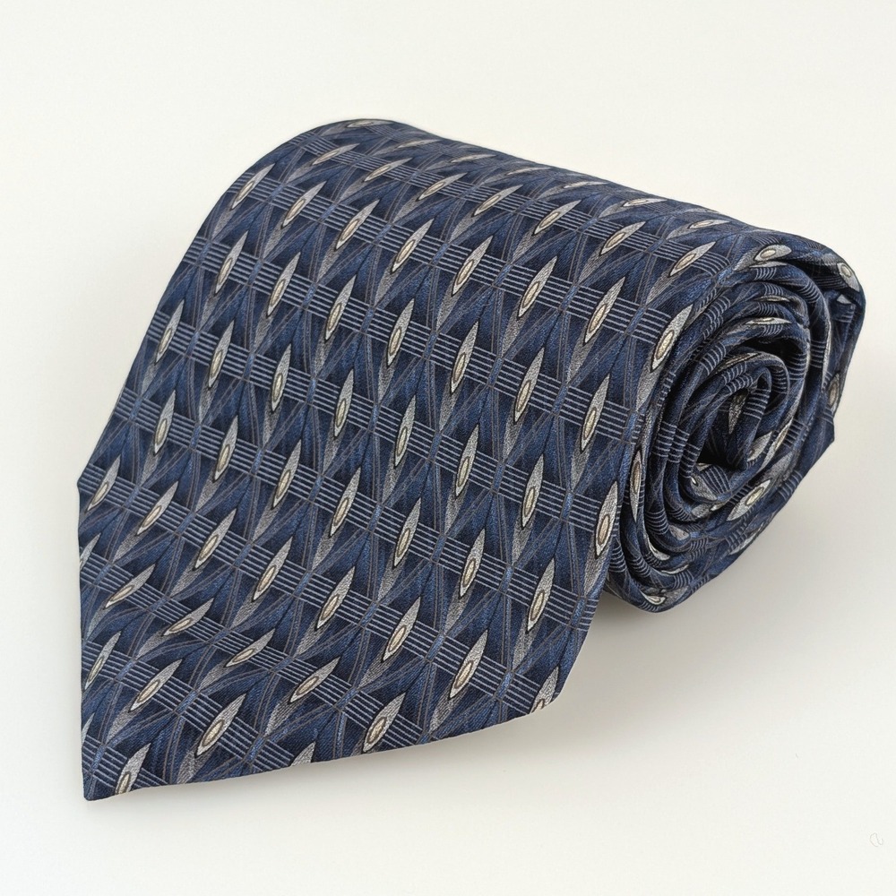 Palatina Geometric 100% Silk Wide Neck Tie Size 4 x 57 Blue Green Tan Patterned